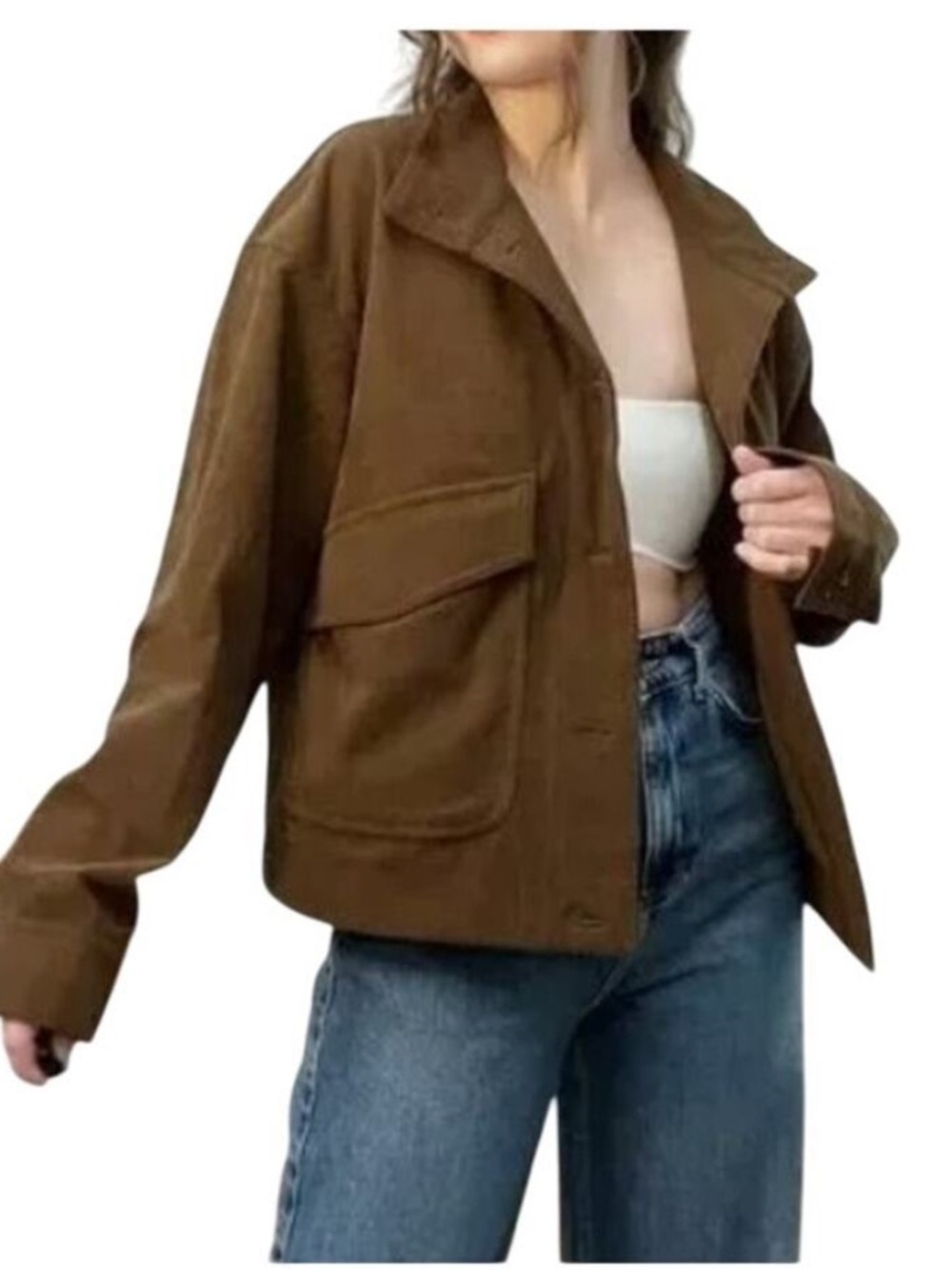 Avec Les Filles Brown Oversized Utility Jacket with Flap Pockets Medium